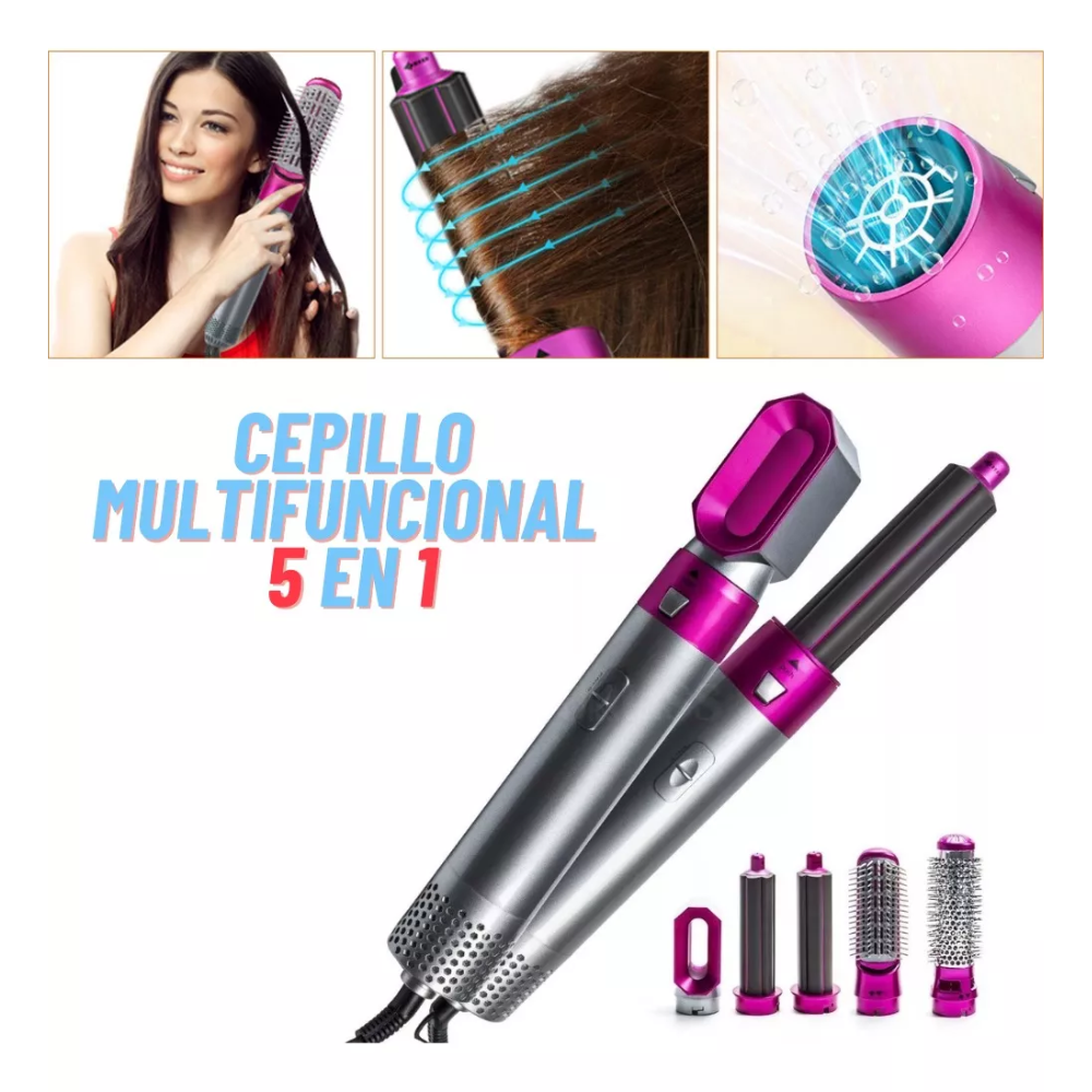 CEPILLO ALISADOR GLAMSTYLER 5 en 1 (El poder de alisar, rizar y secar tu cabello en minutos y en un solo dispositivo).