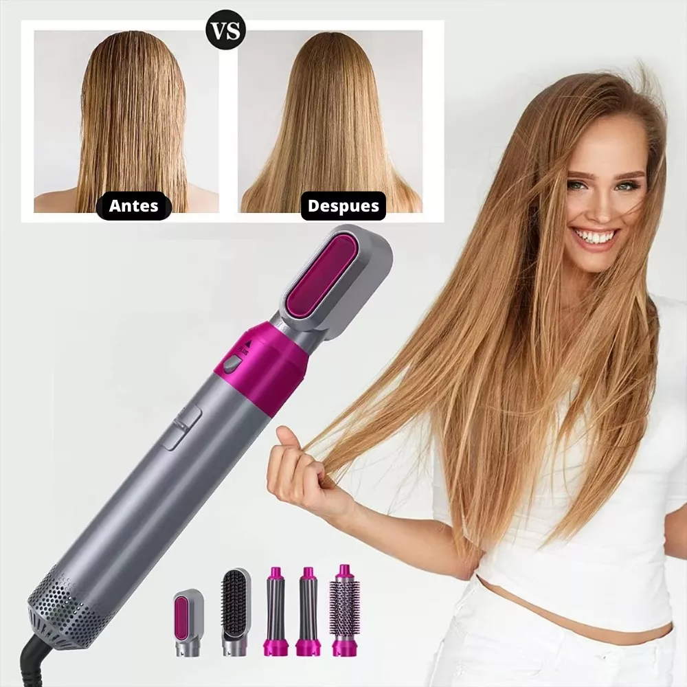 CEPILLO ALISADOR GLAMSTYLER 5 en 1 (El poder de alisar, rizar y secar tu cabello en minutos y en un solo dispositivo).